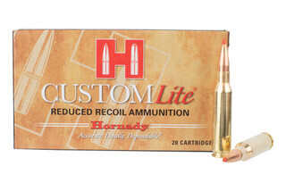 Hornady Custom Lite, reduced recoil 7mm-08 ammunition with 120gr ballistic tip hollowpoints. 20-rounds per box